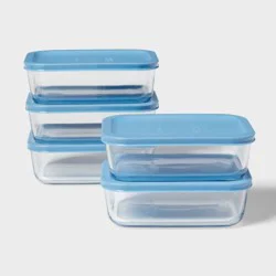 10pc (Set of 5) Glass Rectangle Meal Prep Set Blue - Room Essentials™
