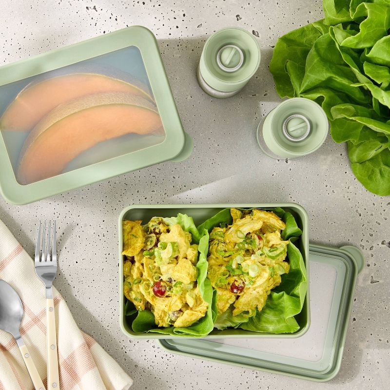 slide 2 of 3, 4pc (Set of 2) 3c Plastic Rectangular Food Storage Container Set Green - Figmint™, 4 ct