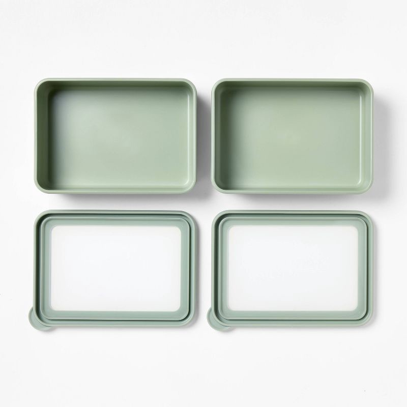 slide 3 of 3, 4pc (Set of 2) 3c Plastic Rectangular Food Storage Container Set Green - Figmint™, 4 ct