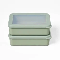 4pc (Set of 2) 3c Plastic Rectangular Food Storage Container Set Green - Figmint™