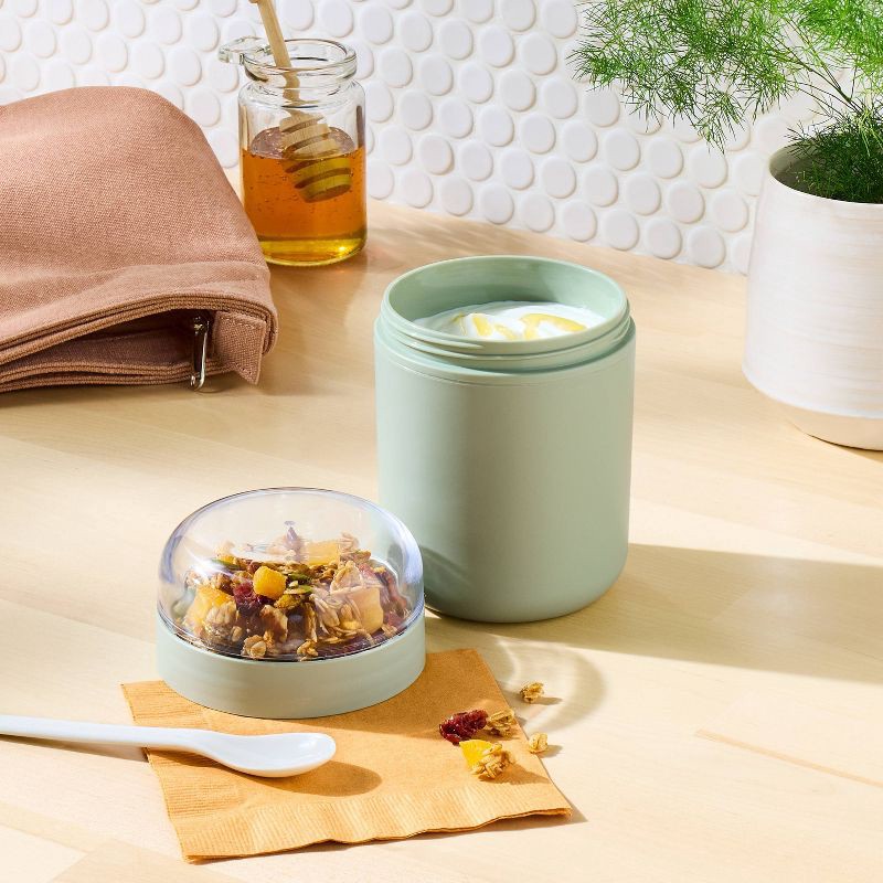 slide 2 of 4, Snack Cup with Topping Compartment Green - Figmint™, 1 ct