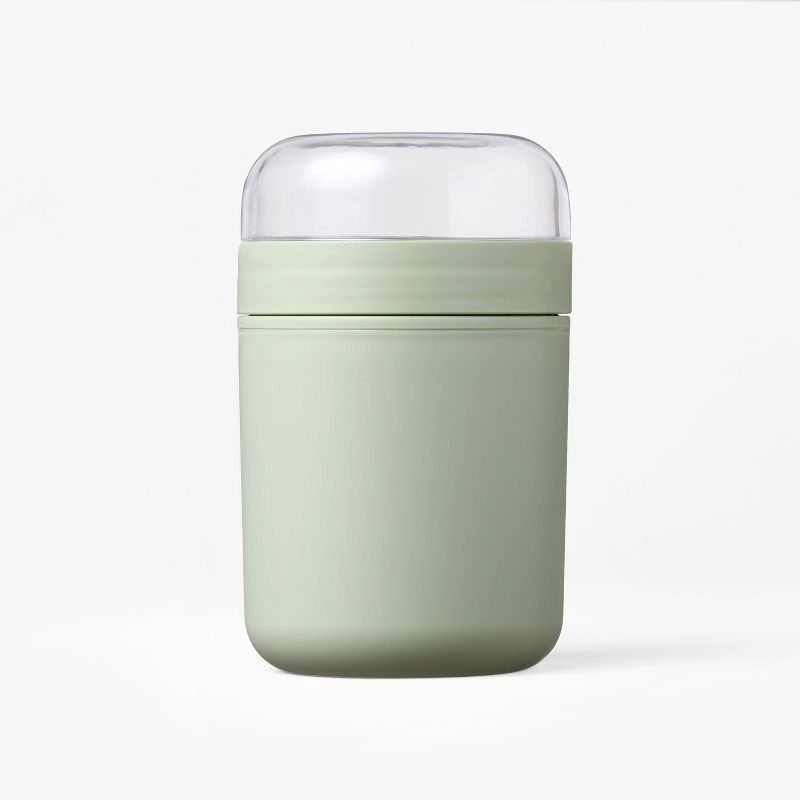 slide 1 of 4, Snack Cup with Topping Compartment Green - Figmint™, 1 ct
