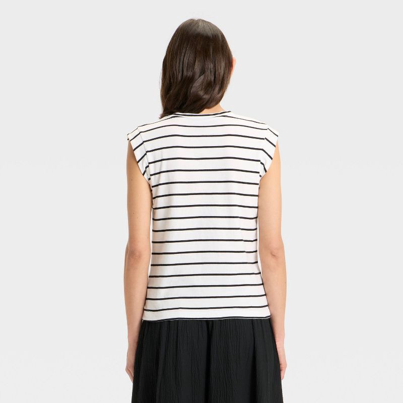 slide 2 of 3, Women's Extended Short Sleeve T-Shirt - A New Day™ White/Black Striped L, 1 ct