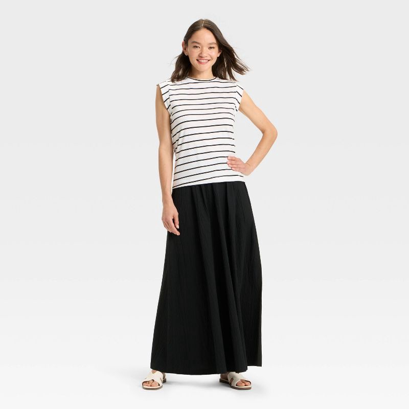slide 3 of 3, Women's Extended Short Sleeve T-Shirt - A New Day™ White/Black Striped L, 1 ct
