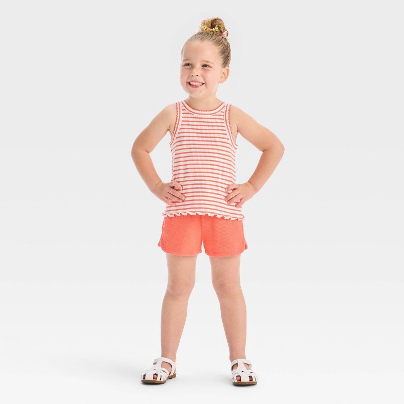 slide 2 of 3, Toddler Girls' Striped Ribbed T-Shirt - Cat & Jack™ Coral Orange 5T, 1 ct