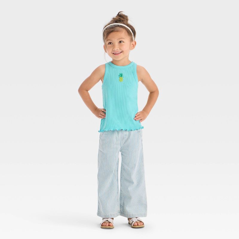 slide 4 of 4, Toddler Girls' Pineapple Ribbed T-Shirt - Cat & Jack™ Turquoise Green 2T, 1 ct