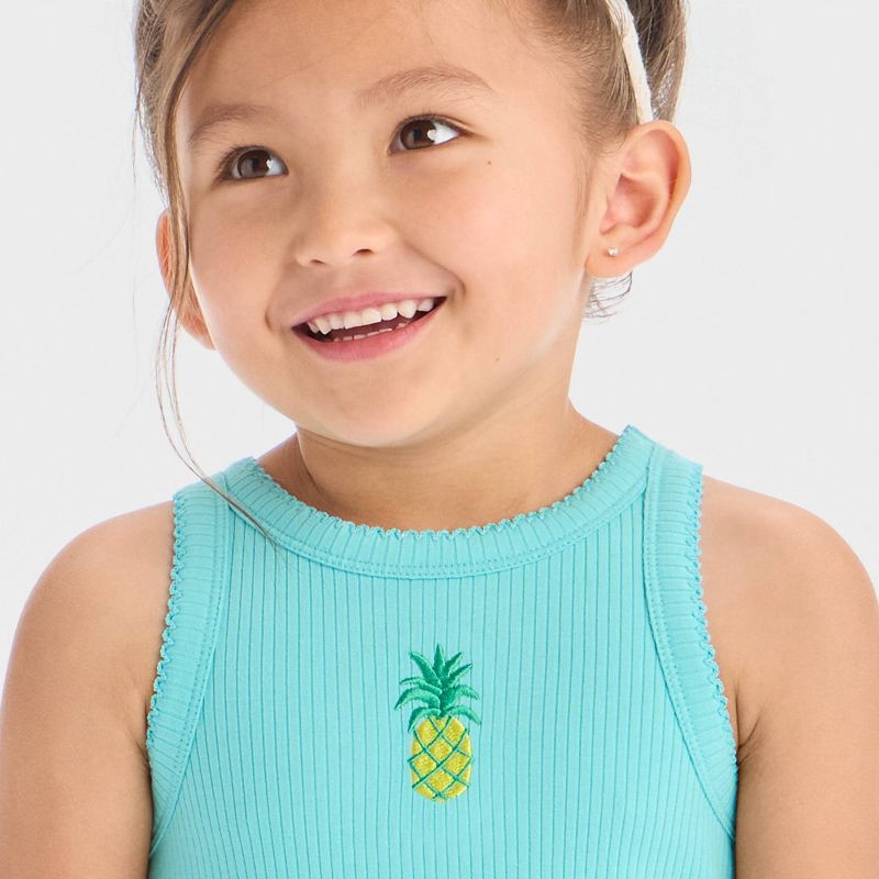 slide 4 of 4, Toddler Girls' Pineapple Ribbed T-Shirt - Cat & Jack™ Turquoise Green 3T, 1 ct