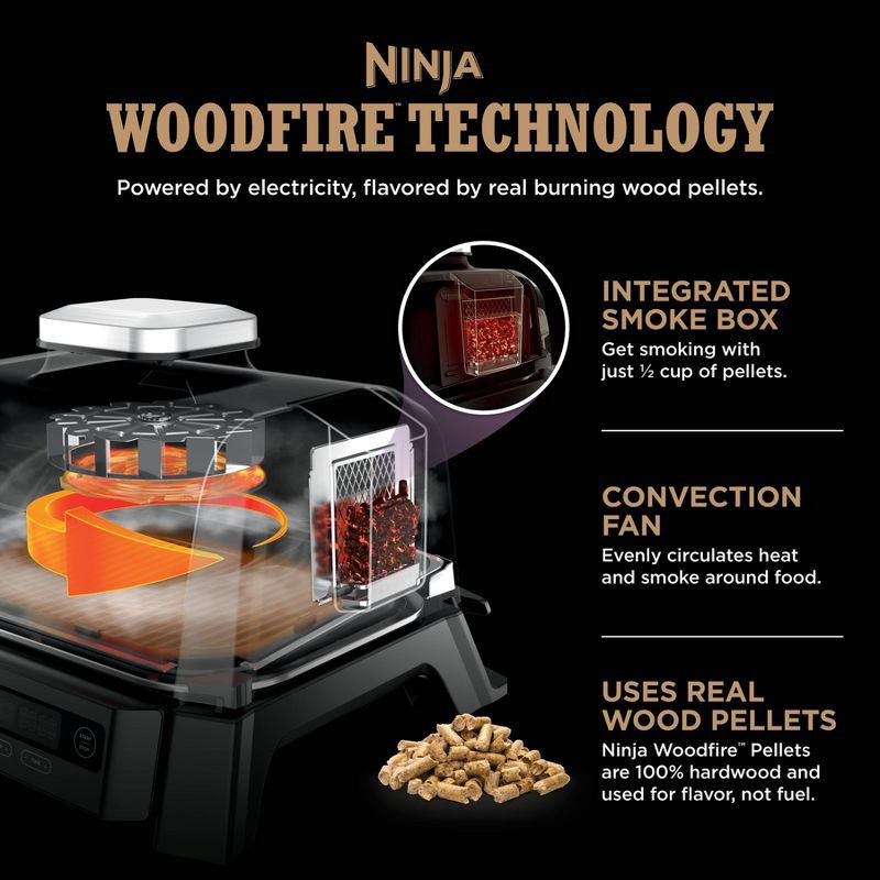 slide 3 of 7, Ninja Woodfire Outdoor Grill & Smoker, 4-in-1 Functionality, Authentic Woodfire Flavors, Electric Heat, OG301, 1 ct