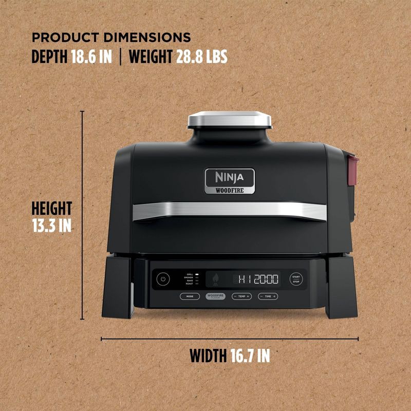 slide 5 of 7, Ninja Woodfire Outdoor Grill & Smoker, 4-in-1 Functionality, Authentic Woodfire Flavors, Electric Heat, OG301, 1 ct