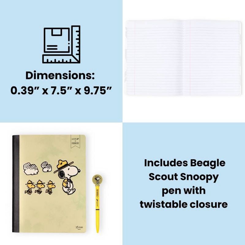 slide 3 of 6, Yoobi 7.5"x9.75" Peanuts Composition Books Wide Ruled with Pen Beagle Scouts, School Supplies, 1 ct