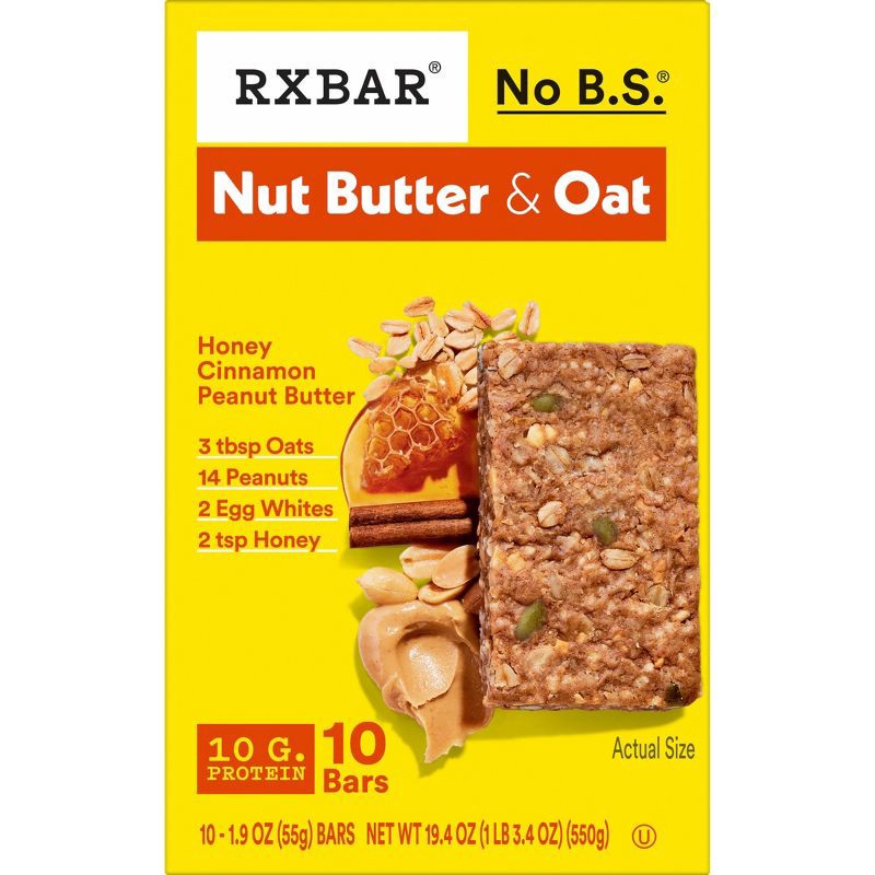slide 9 of 12, RXBAR Nut Butter and Oat Protein Bars Honey Cinnamon Peanut Butter - 19.4oz/10ct, 19.4 oz, 10 ct