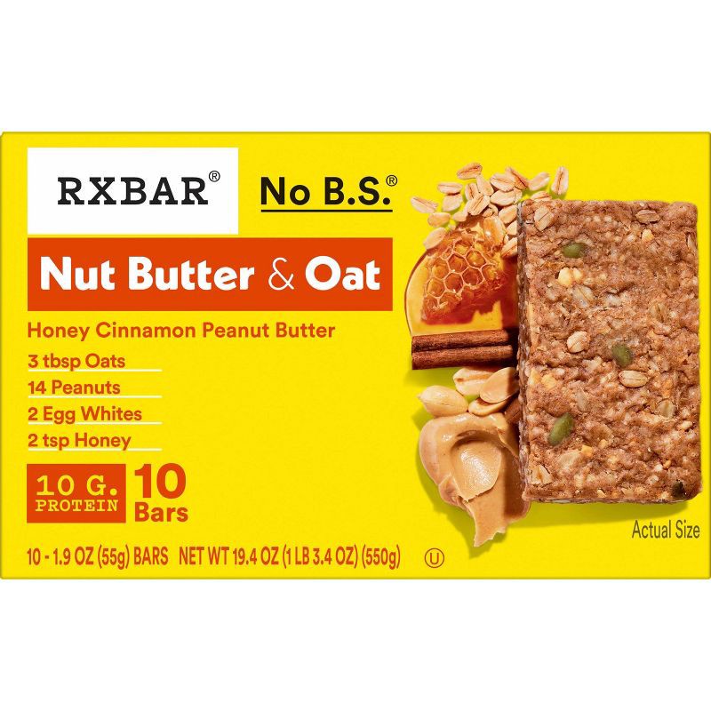 slide 11 of 12, RXBAR Nut Butter and Oat Protein Bars Honey Cinnamon Peanut Butter - 19.4oz/10ct, 19.4 oz, 10 ct