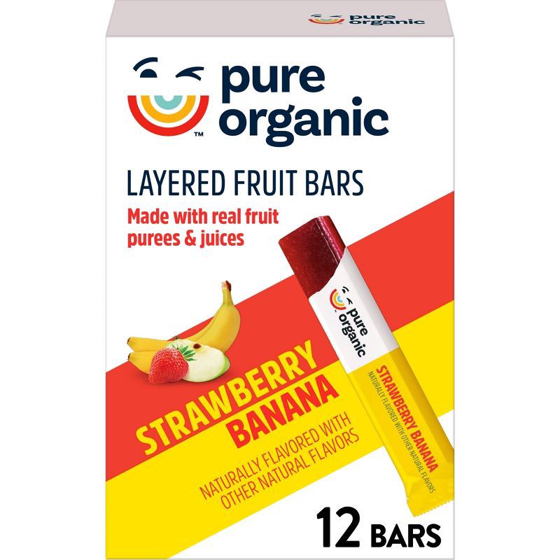 slide 1 of 7, Pure Organic Layered Fruit Snacks Strawberry Banana - 6.2oz/12ct, 6.2 oz, 12 ct