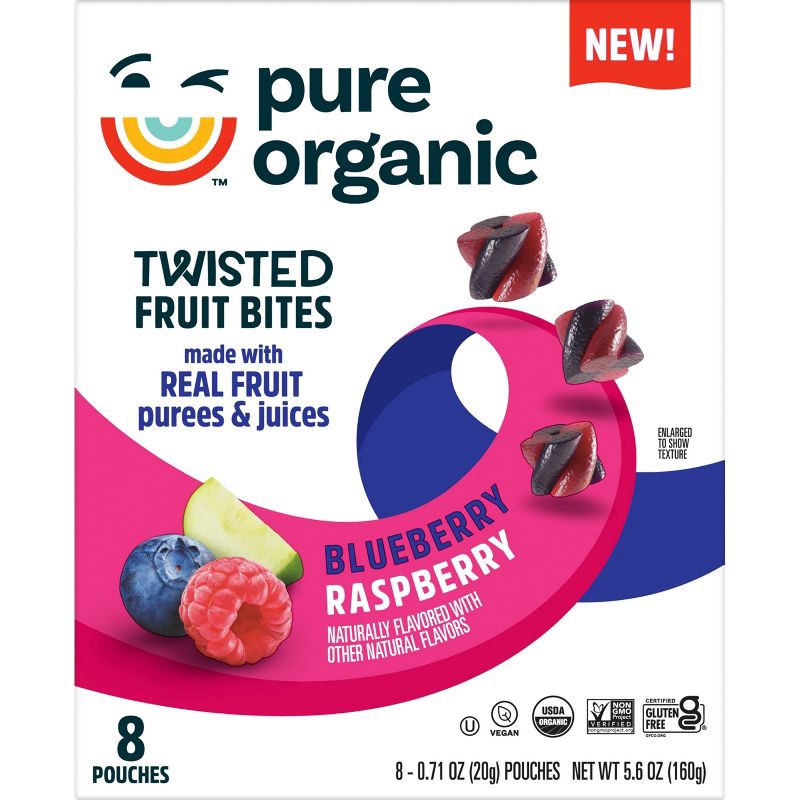 slide 3 of 7, Pure Organic Twisted Fruit Snacks Blueberry Raspberry - 5.6oz/8ct, 8 ct; 5.6 oz