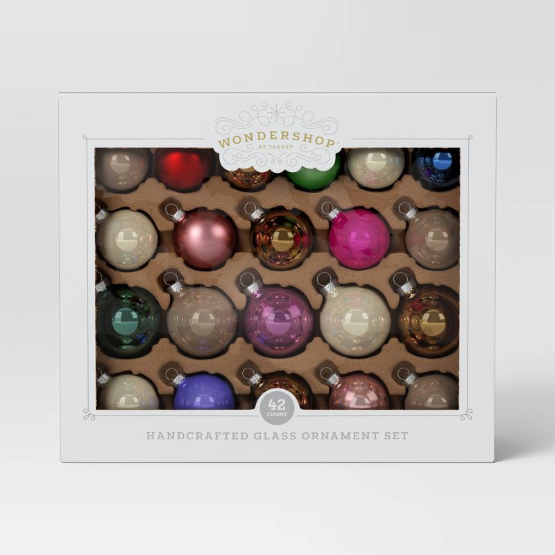 slide 3 of 3, 42pc Round Glass Christmas Tree Ornament Set Neutrals with Multicolor - Wondershop™, 42 ct