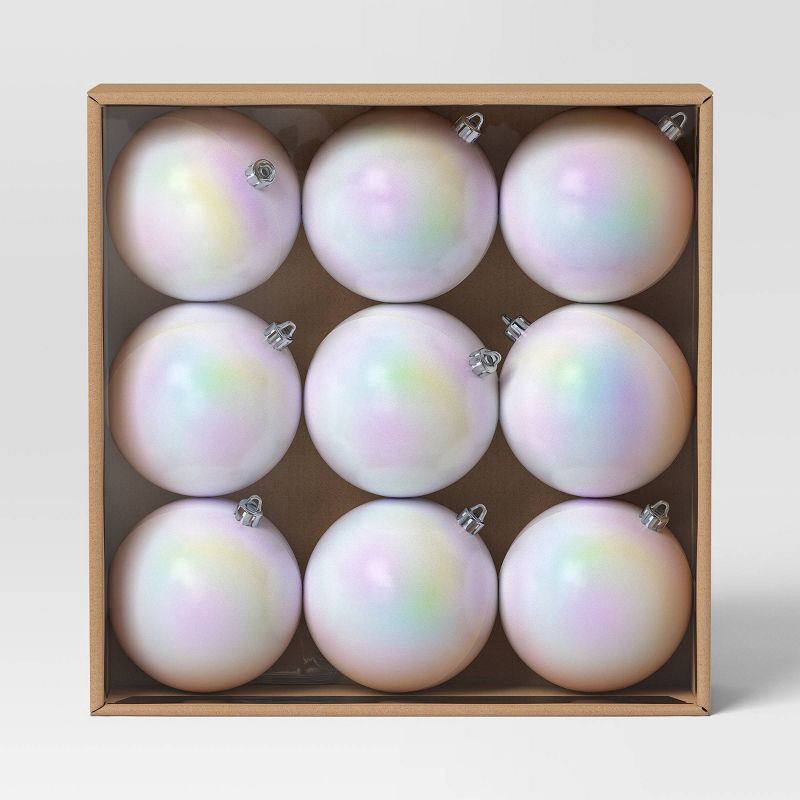 slide 3 of 4, 9ct 100mm Christmas Shatterproof Ornament Set White Iridescent - Wondershop™, 9 ct