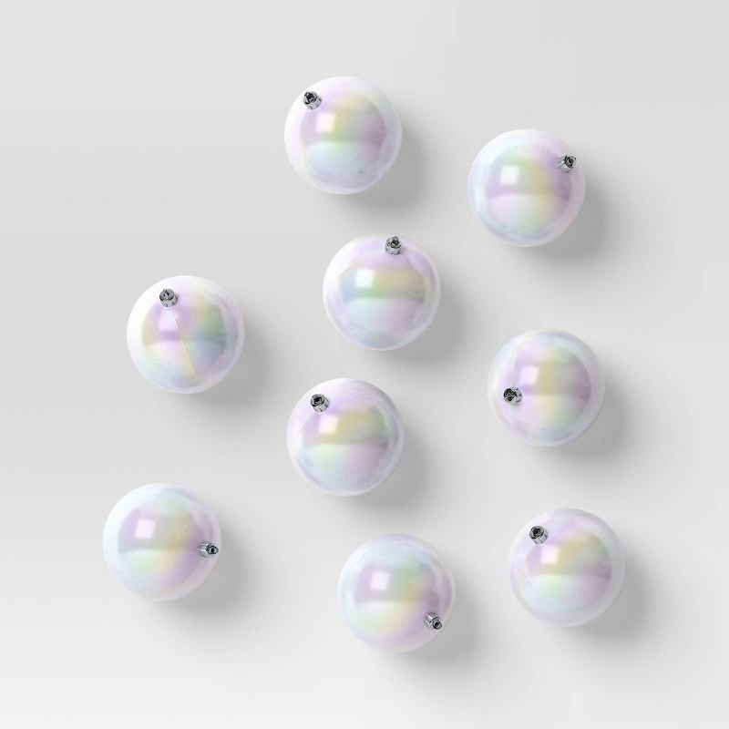 slide 1 of 4, 9ct 100mm Christmas Shatterproof Ornament Set White Iridescent - Wondershop™, 9 ct
