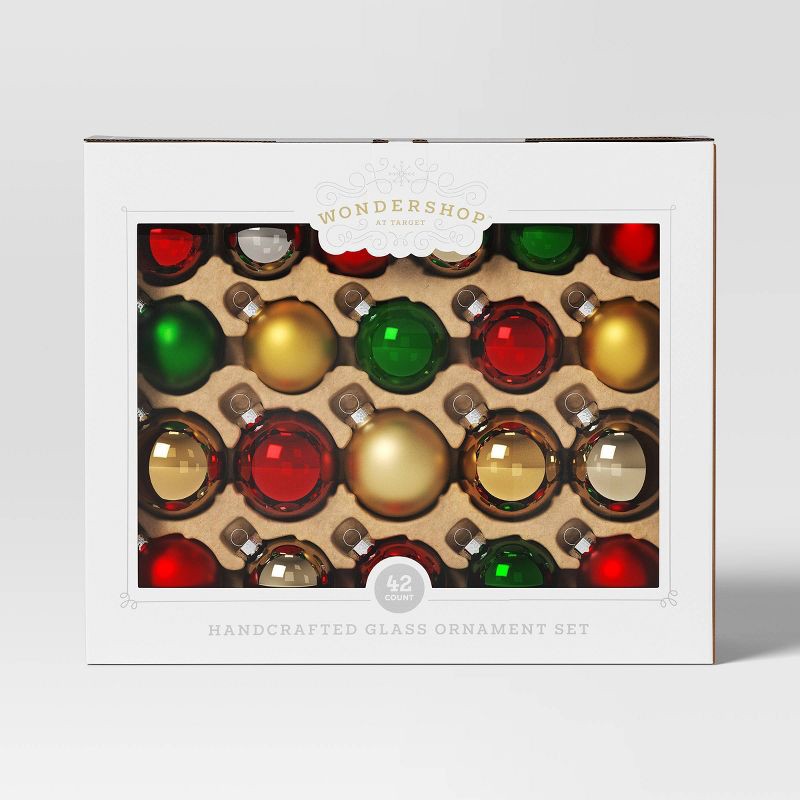 slide 3 of 4, 42ct Round Glass Christmas Tree Ornament Set Red/Green/Gold/Silver - Wondershop™, 42 ct