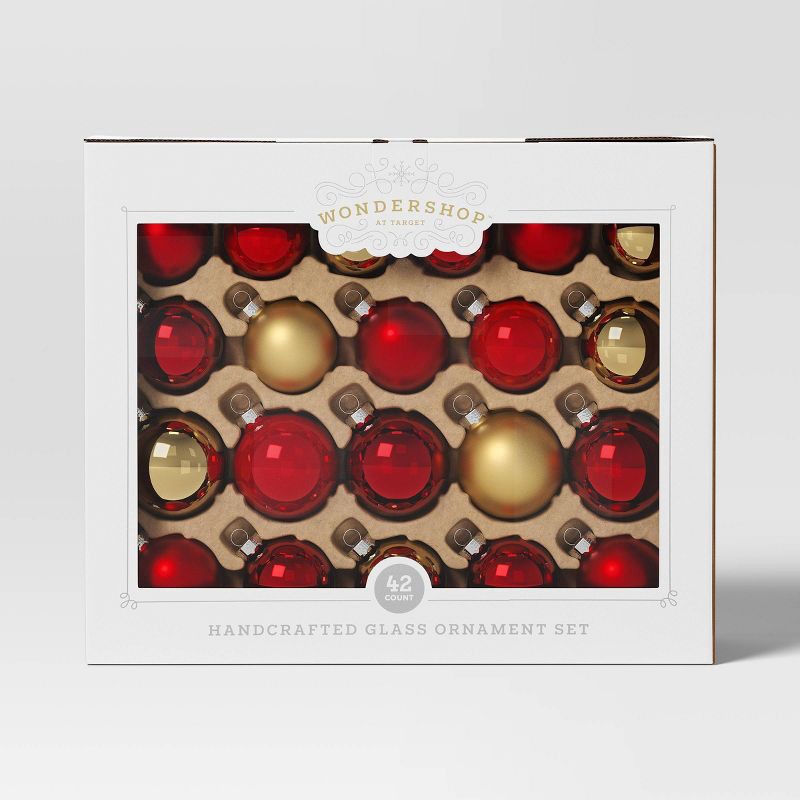 slide 3 of 4, 42ct Round Glass Christmas Tree Ornament Set Red/Gold - Wondershop™, 42 ct