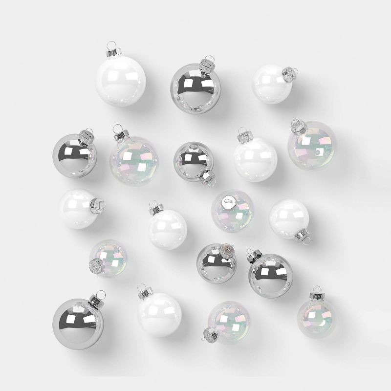 slide 1 of 4, 42pc Round Glass Christmas Tree Ornament Set Silver/Clear/White - Wondershop™, 42 ct