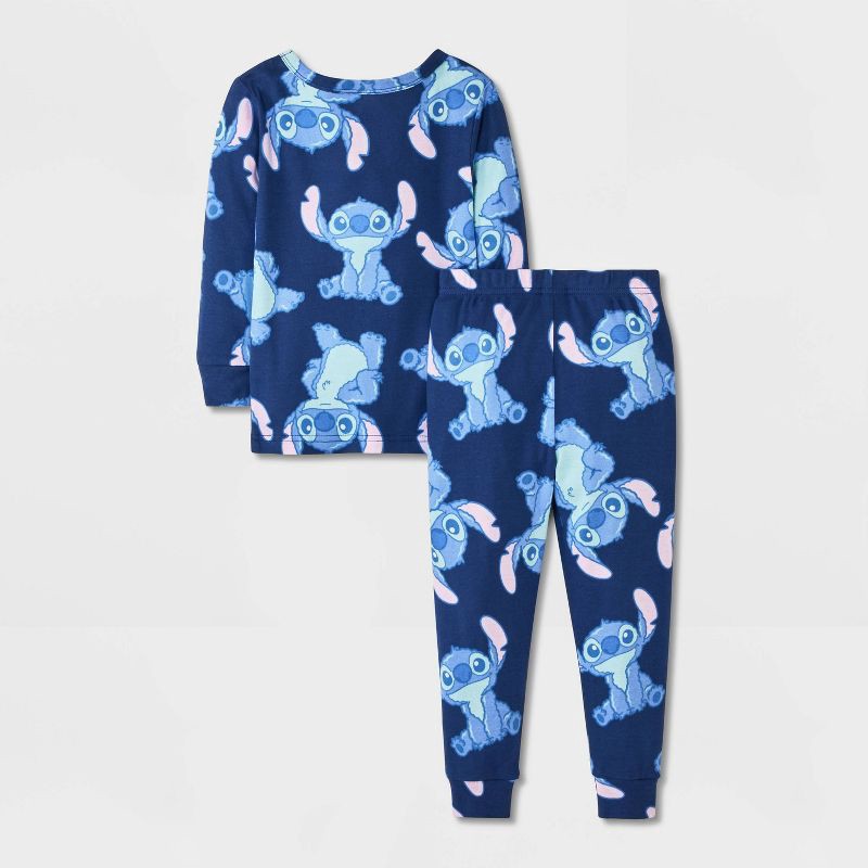 slide 2 of 4, Toddler 4pc Lilo & Stitch Cotton Long Sleeve Pajama Set - Blue/White 12M, 4 ct