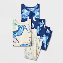 Toddler 4pc Lilo & Stitch Cotton Long Sleeve Pajama Set - Blue/White 12M