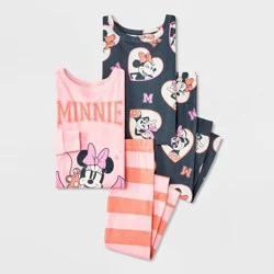 Toddler Girls' 4pc Disney Minnie Mouse Cotton Long Sleeve Pajama Set - Pink/Orange/Black 3T