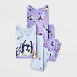 Toddler Girls' 4pc Bluey Cotton Long Sleeve Pajama Set - Blue/Purple 12M