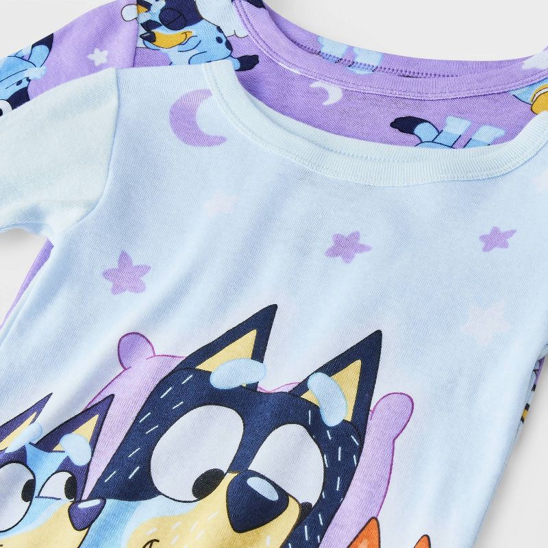 slide 3 of 4, Toddler Girls' 4pc Bluey Cotton Long Sleeve Pajama Set - Blue/Purple 2T, 4 ct