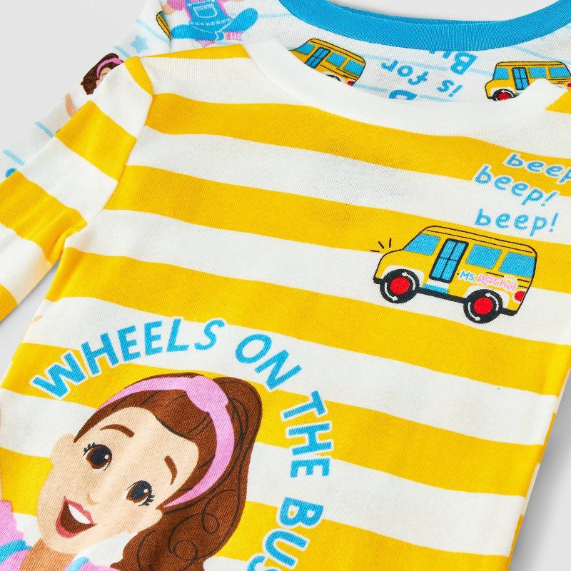 slide 3 of 4, Toddler 4pc Ms. Rachel Cotton Long Sleeve Bus Printed Pajama Set - Yellow/White/Blue 12M, 4 ct