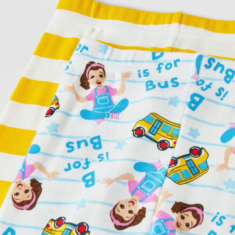 slide 4 of 4, Toddler 4pc Ms. Rachel Cotton Long Sleeve Bus Printed Pajama Set - Yellow/White/Blue 12M, 4 ct