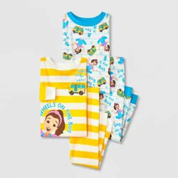 Toddler 4pc Ms. Rachel Cotton Long Sleeve Bus Printed Pajama Set - Yellow/White/Blue 12M