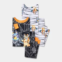 Toddler Boys' 4pc Bluey Cotton Long Sleeve Halloween Pajama Set - White/Black/Orange 4T