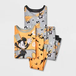 Toddler Boys' 4pc Mickey Mouse & Friends Cotton Long Sleeve Halloween Pajama Set - Orange/Gray/Black 4T