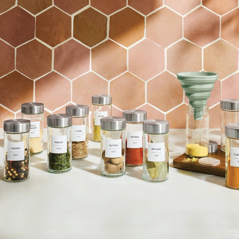 slide 2 of 5, 27pc Glass Spice Jar Set with Funnel and Labels Silver - Figmint™, 27 ct