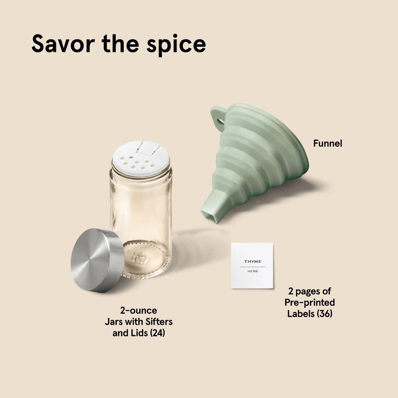 slide 5 of 5, 27pc Glass Spice Jar Set with Funnel and Labels Silver - Figmint™, 27 ct