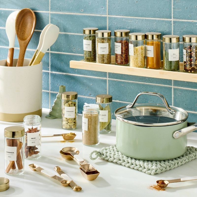 slide 2 of 4, 27pc Glass Spice Jar Set with Funnel and Labels Champagne - Figmint™, 27 ct