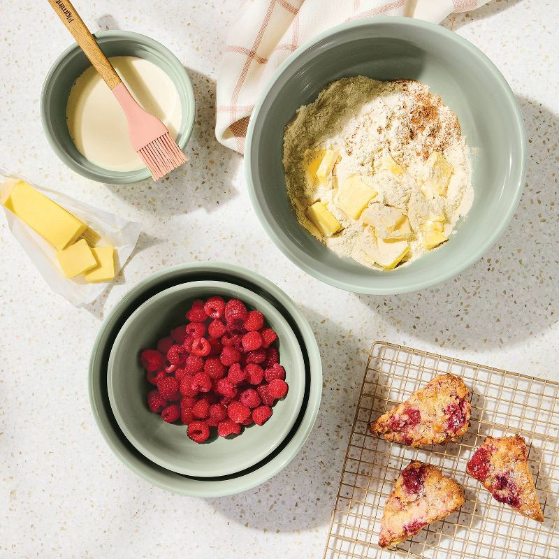 slide 2 of 4, 4pc Stoneware Mixing Bowl Set Sage Green - Figmint™, 4 ct