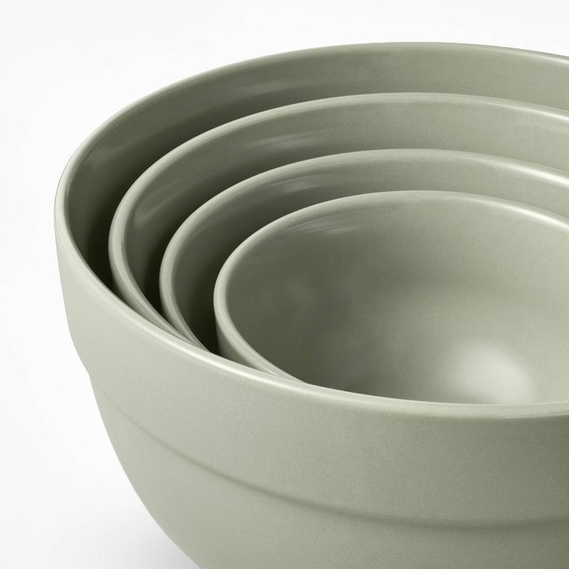 slide 3 of 4, 4pc Stoneware Mixing Bowl Set Sage Green - Figmint™, 4 ct