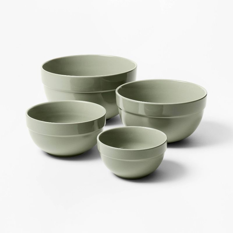slide 1 of 4, 4pc Stoneware Mixing Bowl Set Sage Green - Figmint™, 4 ct