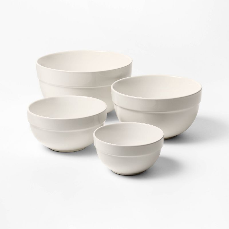 slide 1 of 4, 4pc Stoneware Mixing Bowl Set Cream - Figmint™, 4 ct