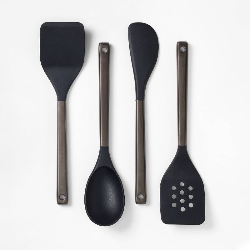 slide 1 of 5, 4pc Silicone/Stainless Steel Kitchen Utensil Set Matte Black - Figmint™, 4 ct