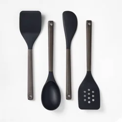 4pc Silicone/Stainless Steel Kitchen Utensil Set Matte Black - Figmint™