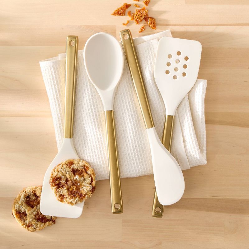 slide 2 of 5, 4pc Silicone/Stainless Steel Kitchen Utensil Set Champagne - Figmint™, 4 ct