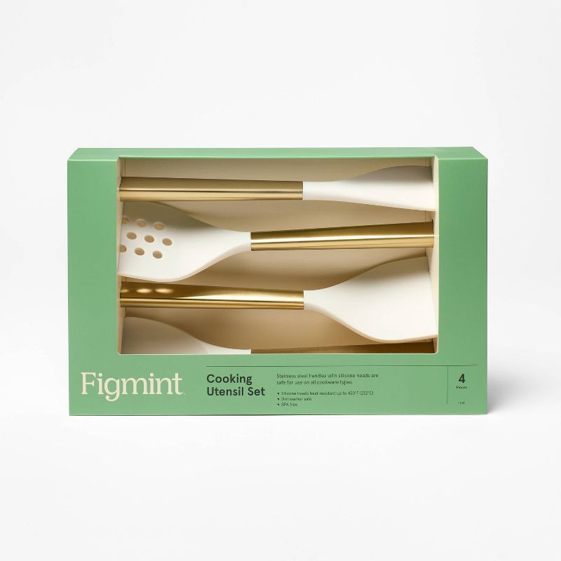 slide 4 of 5, 4pc Silicone/Stainless Steel Kitchen Utensil Set Champagne - Figmint™, 4 ct