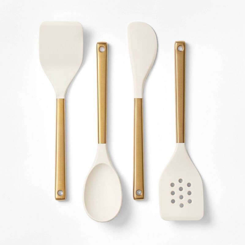 slide 1 of 5, 4pc Silicone/Stainless Steel Kitchen Utensil Set Champagne - Figmint™, 4 ct