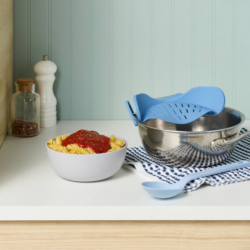 slide 2 of 4, Clip On Pan Strainer Blue - Room Essentials™, 1 ct