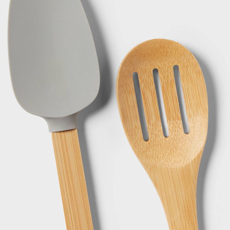 slide 3 of 3, 10pc Bamboo Utensil Set with Silicone Natural Wood - Room Essentials™, 10 ct