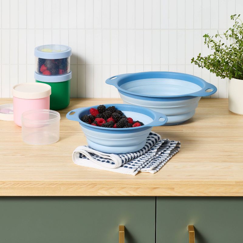 slide 2 of 3, 2pc Collapsible Colander Set Blue - Room Essentials™, 2 ct