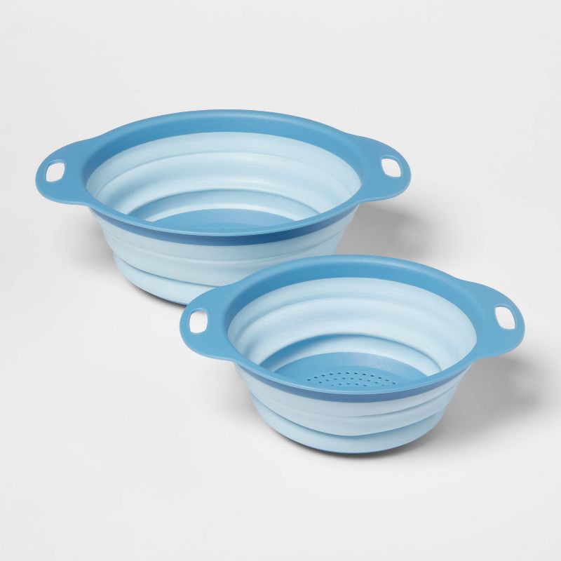 slide 1 of 3, 2pc Collapsible Colander Set Blue - Room Essentials™, 2 ct